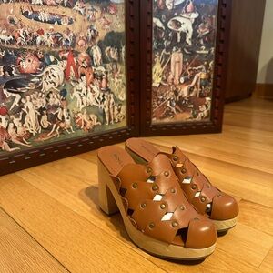 Rachel Comey Tan Leather Mules with Cutout Design